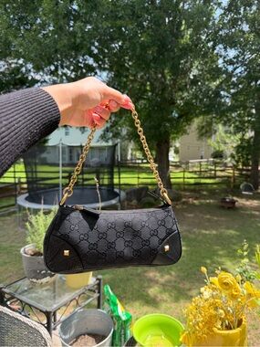 Gucci x Tom Ford nailhead Black Monogram Chain Shoulder Bag